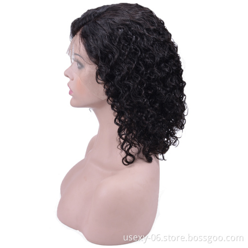 Usexy Virgin Malaysian Humain Hair Wig Wholesale Side Part Curly Wave Short Bob Wig Natural Color Lace Front Wigs